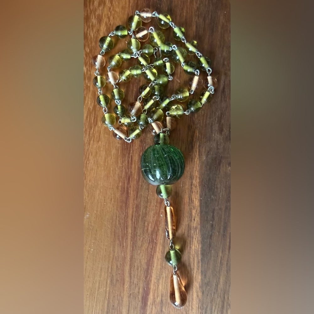 Elegant Art Glass Heavy Green Beaded Necklace Pendant